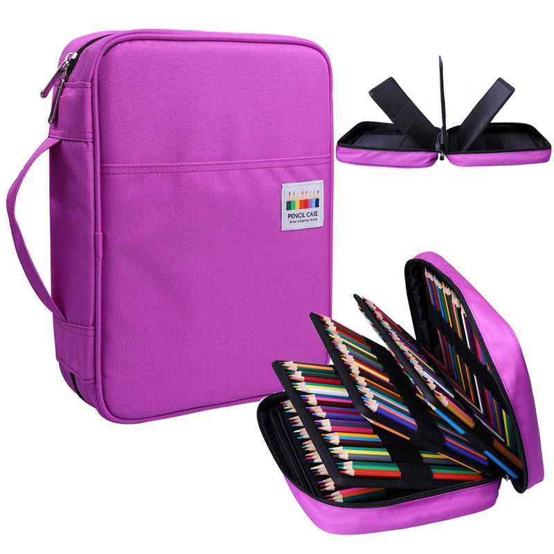 BOMKEE Pencil Case for Adults 220 Slots Colored Pencils Gel Pen Organizer Bag with Zipper for Artist Handy Glitter Gel Pens, Refills, Waterproof Coloring Holder Pencils Case(Purple) - Image 4